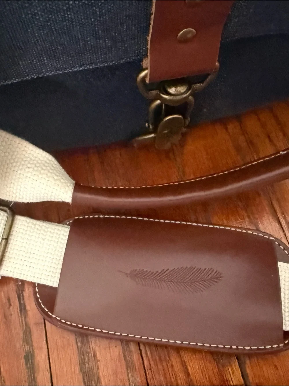 Birdling Black Canvas Duffel Bag with Cream Straps